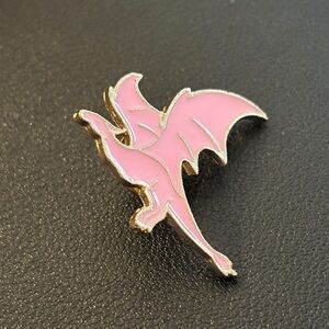 Pink Enamel and Gold-Tone Dragon Lapel Pin – Like New Condition